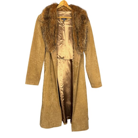 Vintage Tan Suede Leather Coat Faux Fur Collar Penny Lane Jacket Boho, 70s - Picture 5 of 8